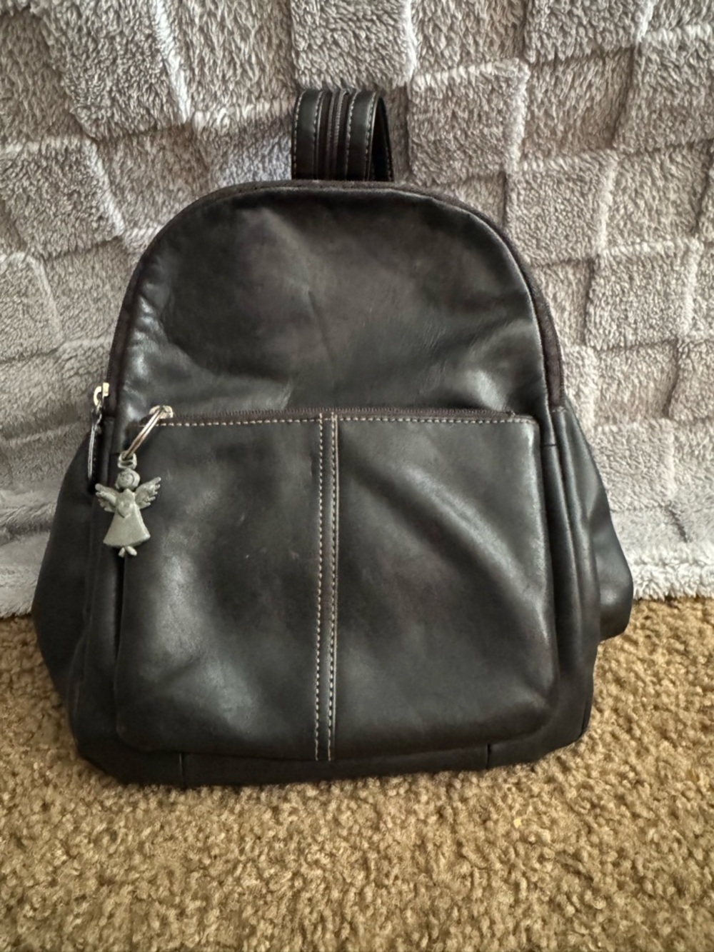 Classic Black Leather Women's Backpack or Crossbody with Front Pocket